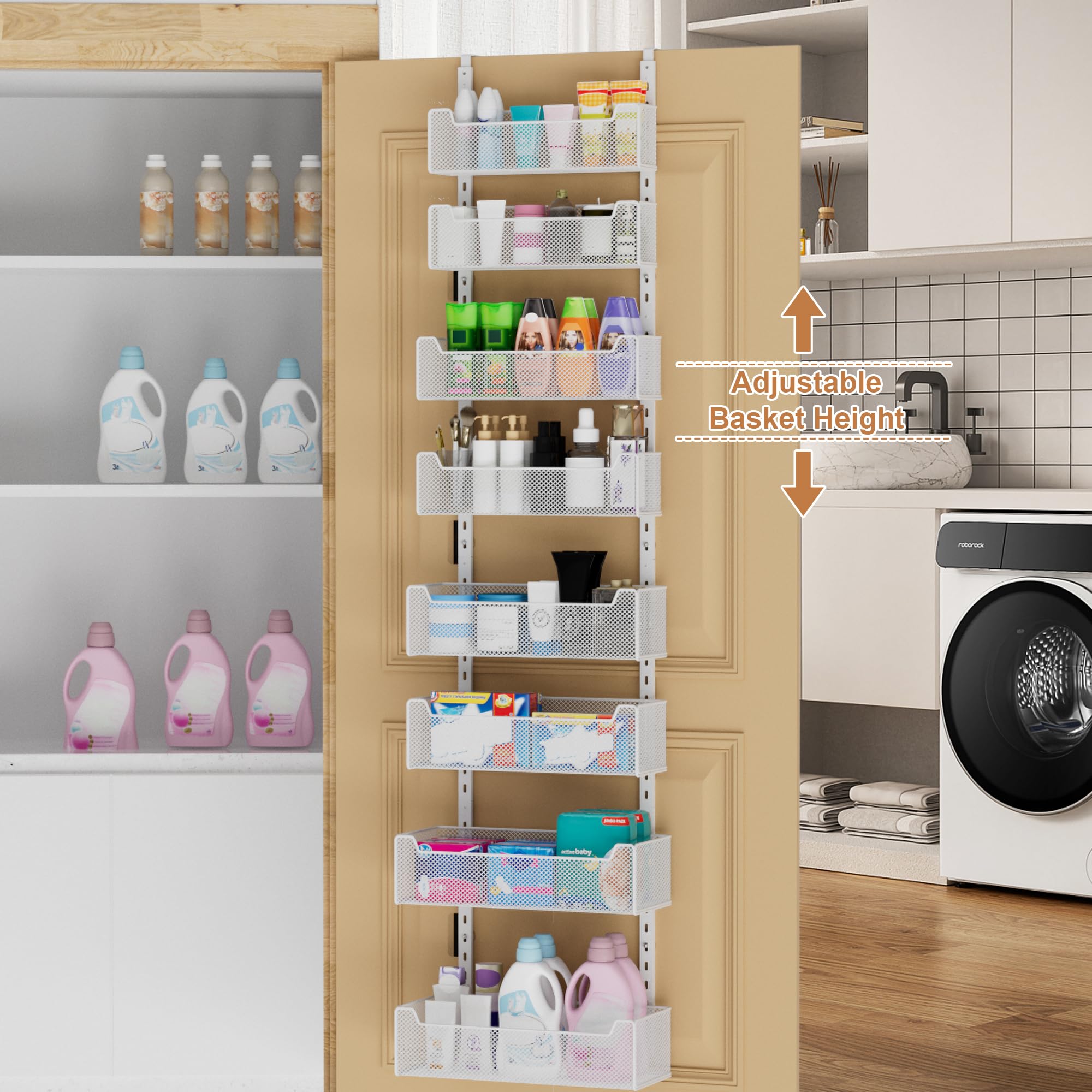 VyGrow adjustable baskets provide flexible storage for kitchen, bathroom, and laundry.