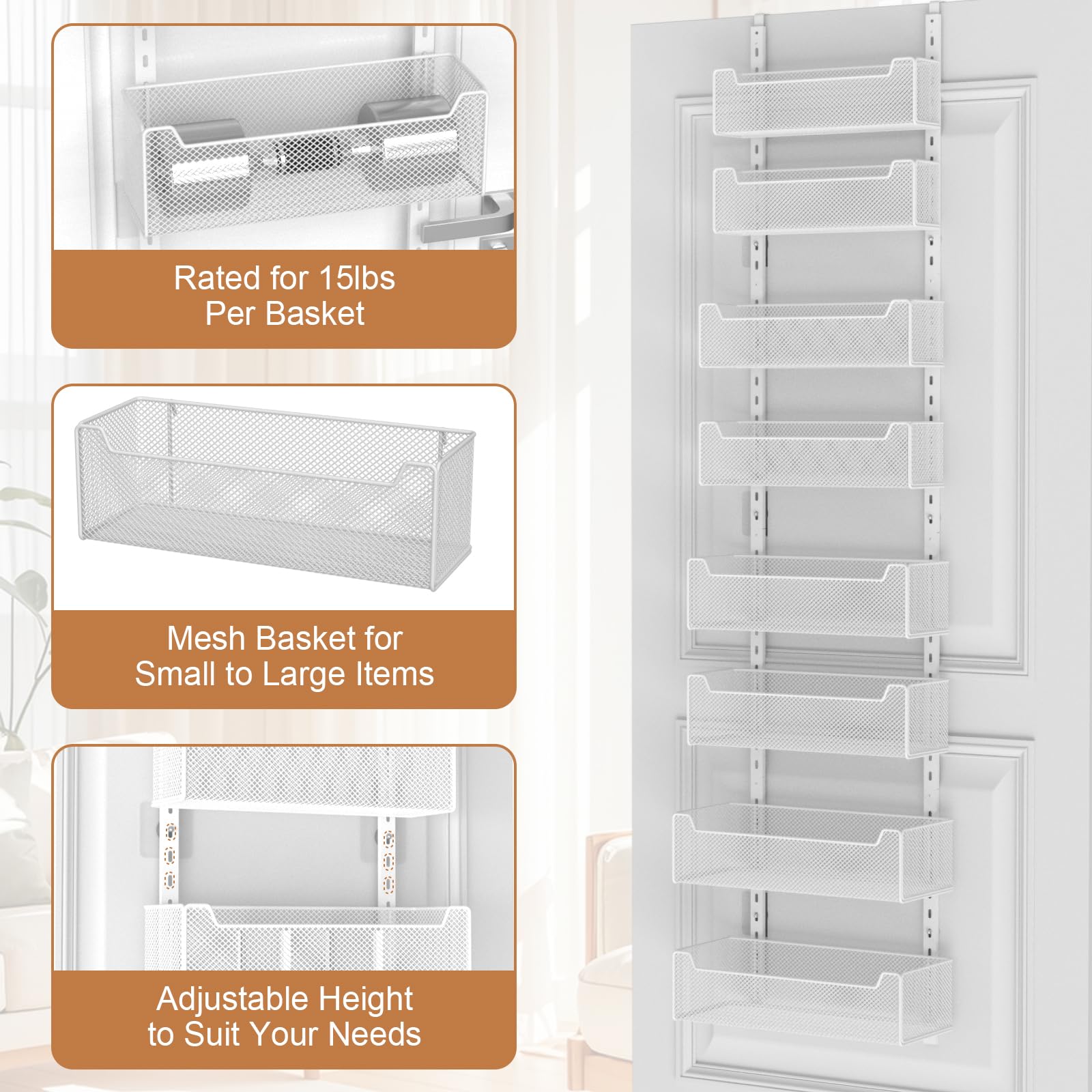 VyGrow door organizer fits behind doors to save space in bedrooms and kitchens.