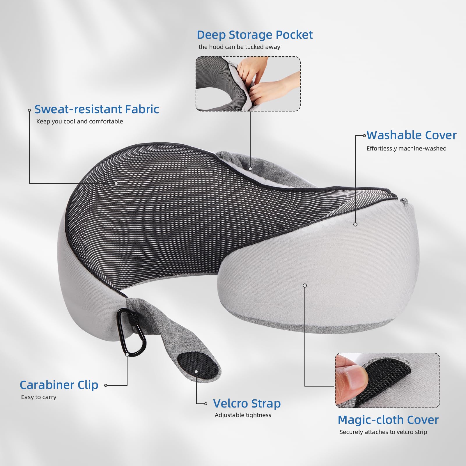 Vzpeun removable washable cover stays soft and breathable for travel use.