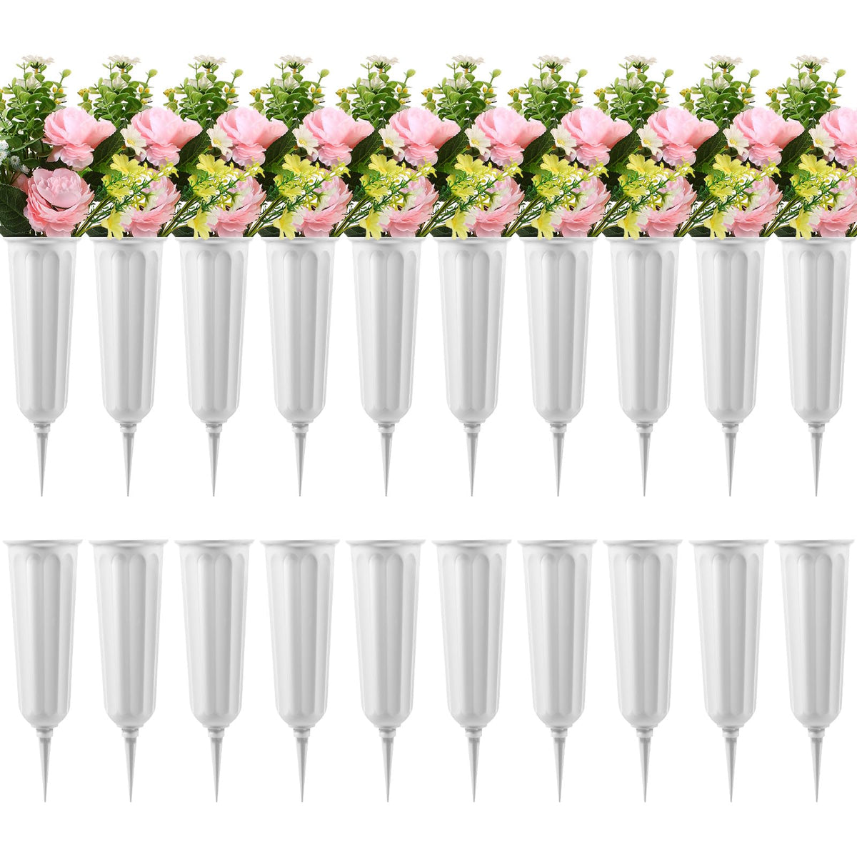 VZZNN 20-pack cemetery vases with spikes for durable outdoor memorial displays.