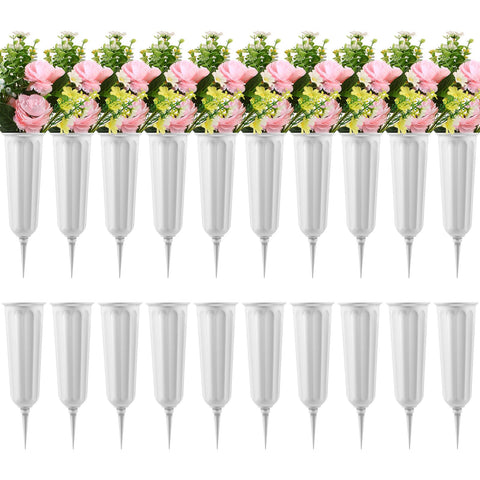 VZZNN 20-pack cemetery vases with spikes for durable outdoor memorial displays.