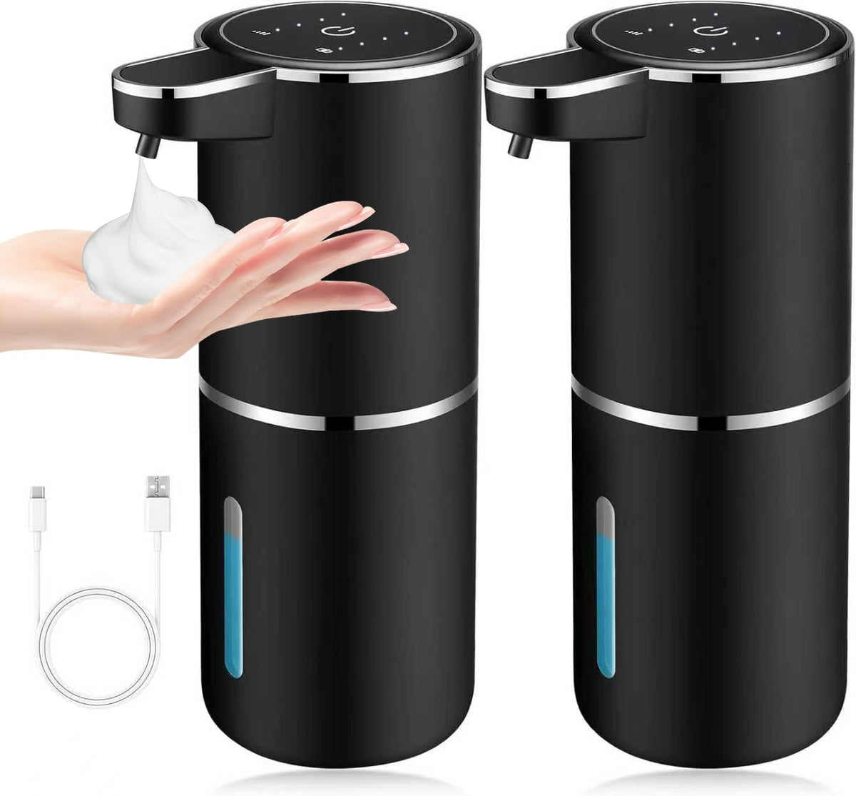 VZZNN 2-pack automatic soap dispenser front view for compact, hands-free use