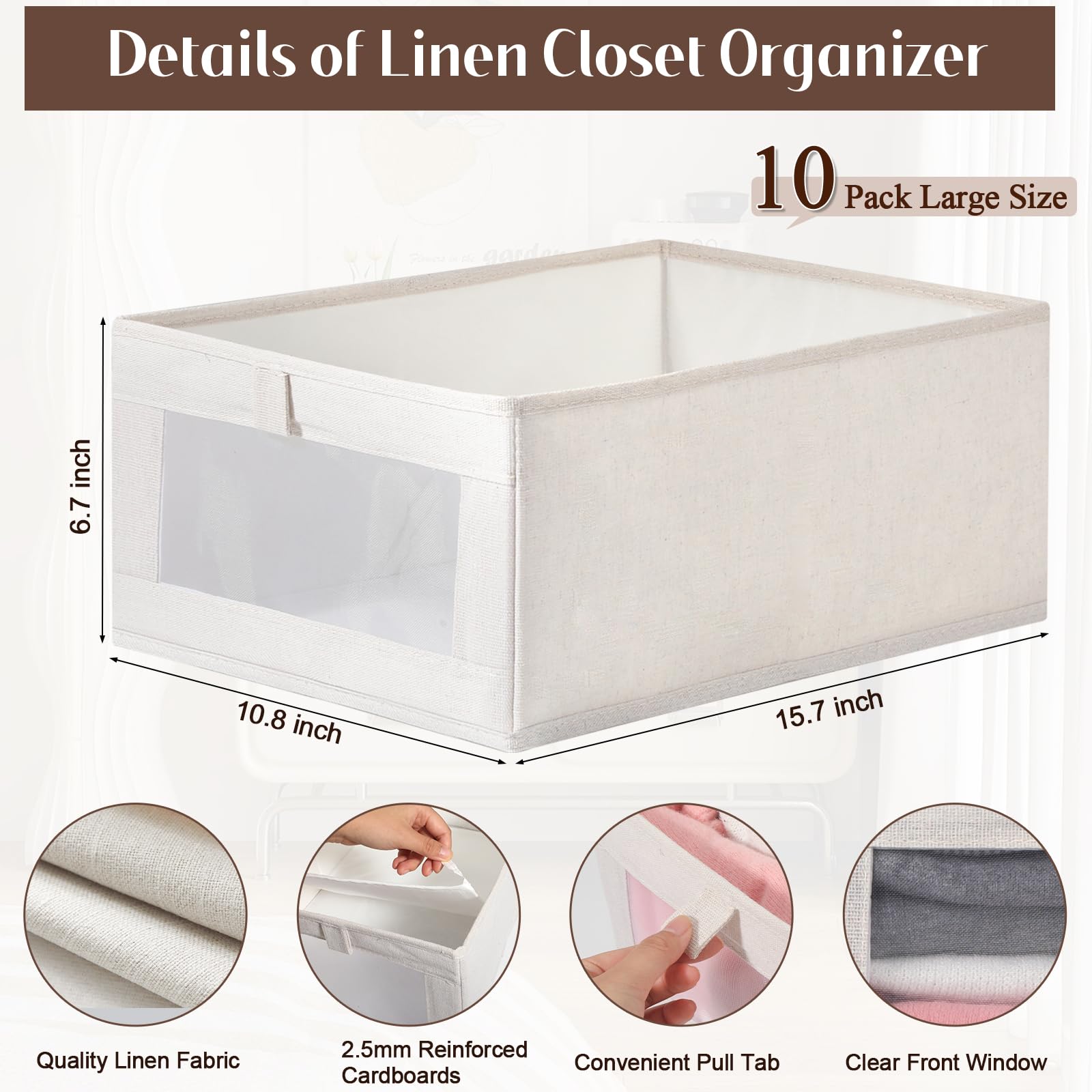 VZZNN breathable linen fabric closet baskets keep contents fresh.