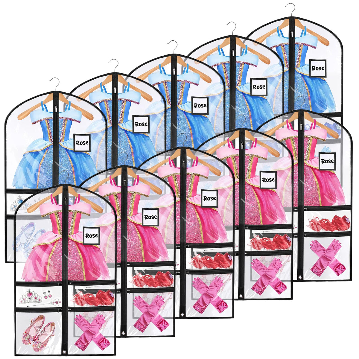 VZZNN 40-inch clear dance garment bag showing transparent design for quick costume spotting.