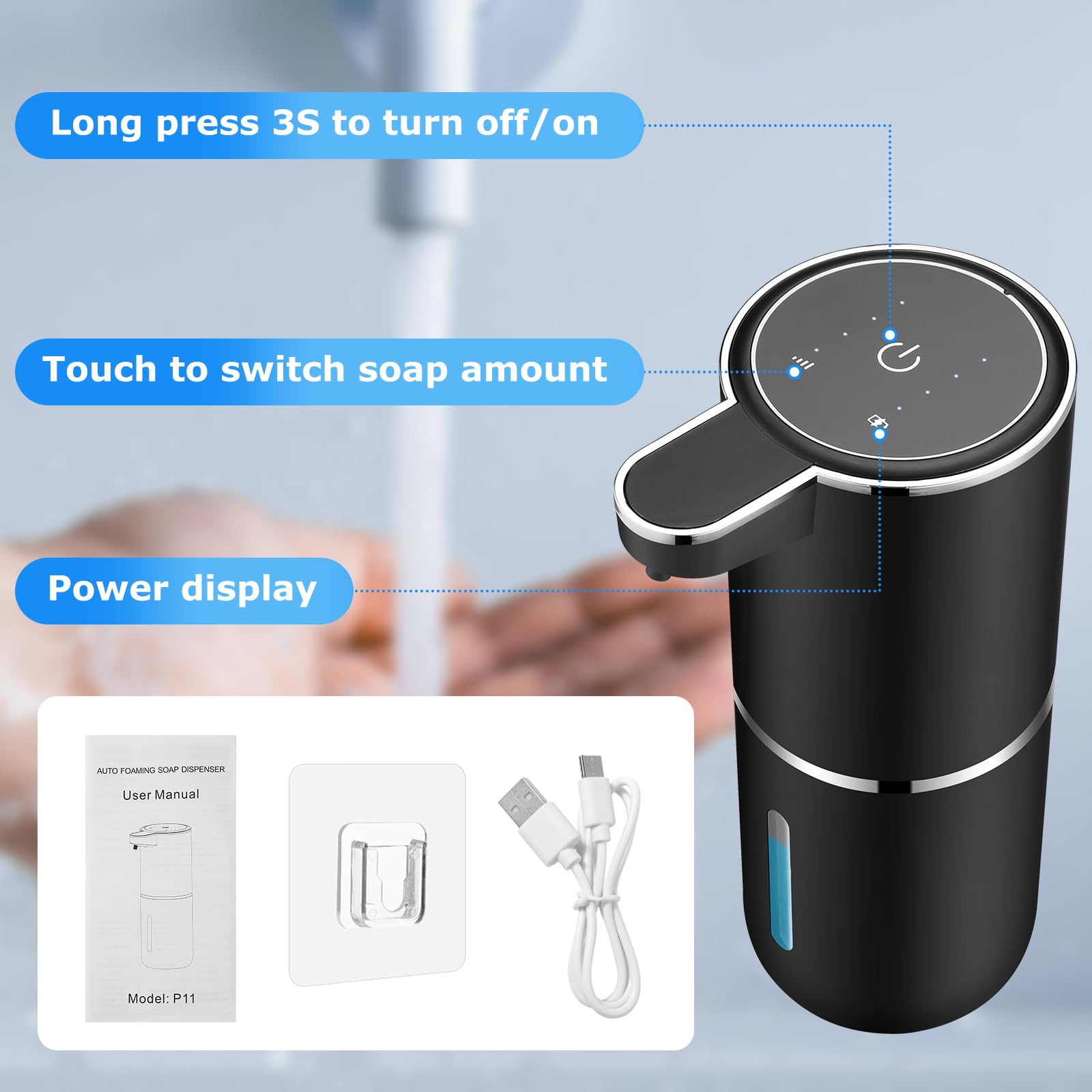 VZZNN foaming soap dispenser dispensing foam highlights touchless operation