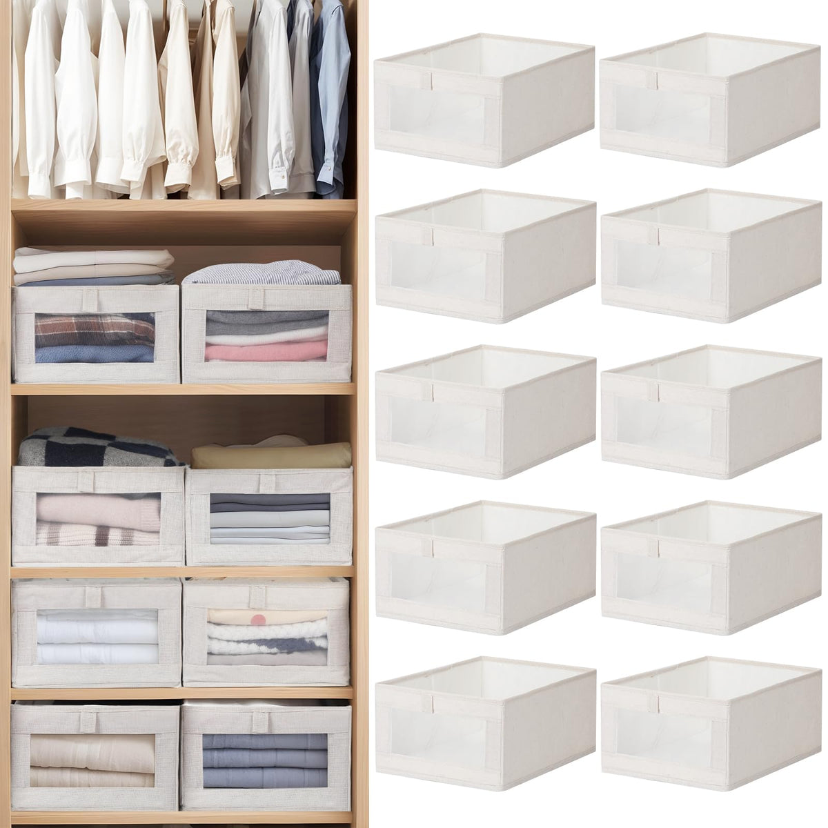 VZZNN linen closet organizer with clear window for quick content viewing.