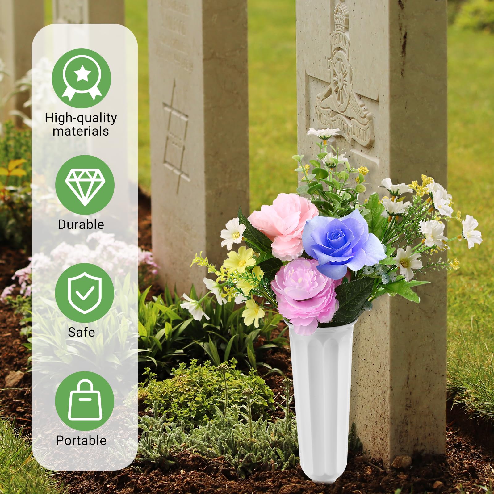 VZZNN white grave flower holder with spikes keeps graveside arrangements upright.
