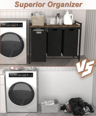 Waaliji hamper placed in a dorm room setup for organized laundry