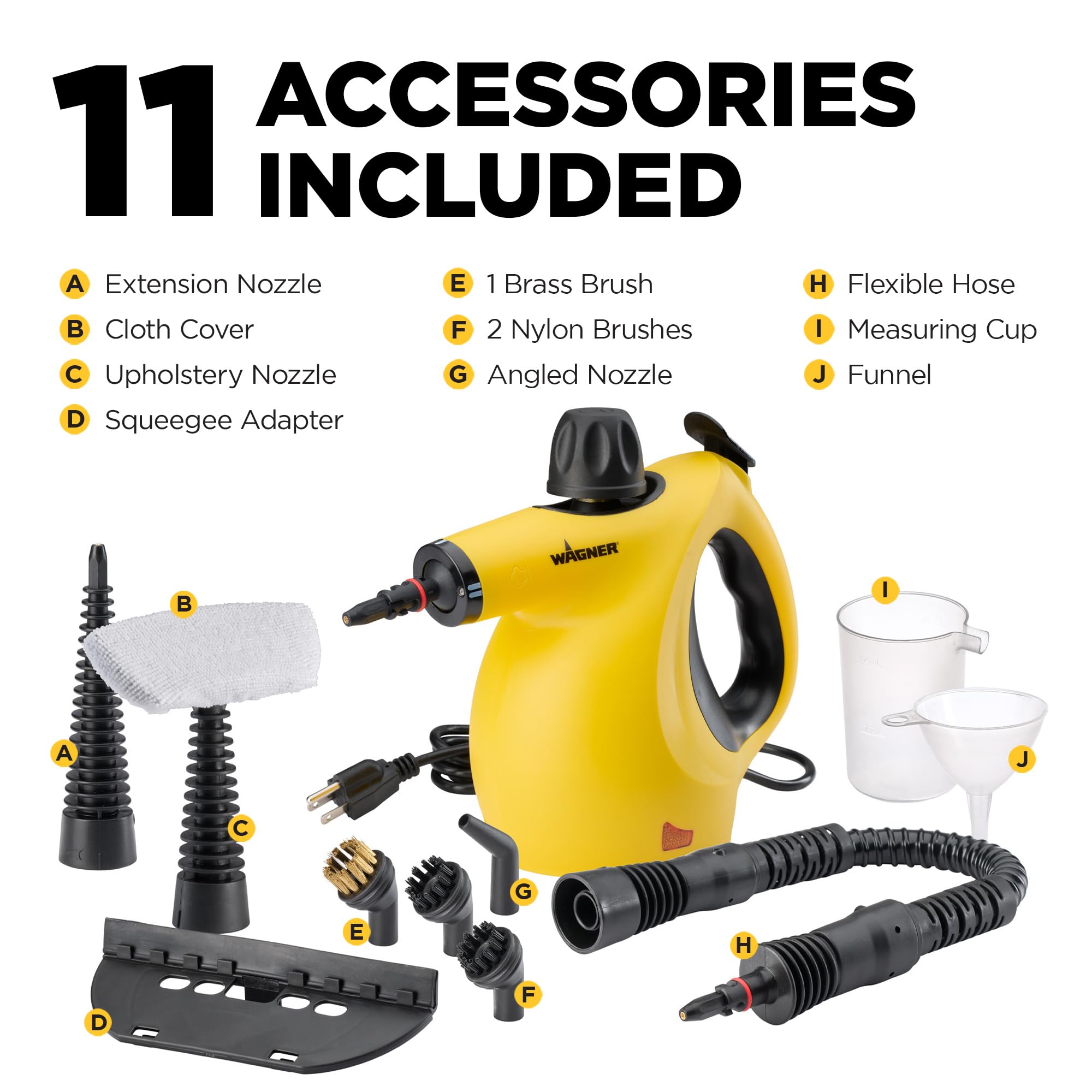 Wagner 505e attachments display showing versatile cleaning tools.