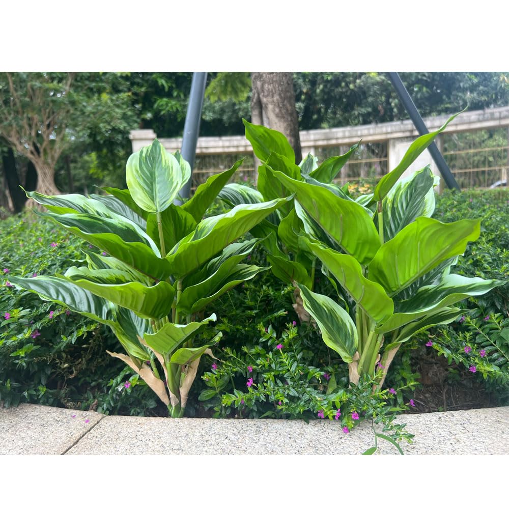 WAIFOMEI artificial hosta bush close-up showing realistic leaf texture for porch decor.