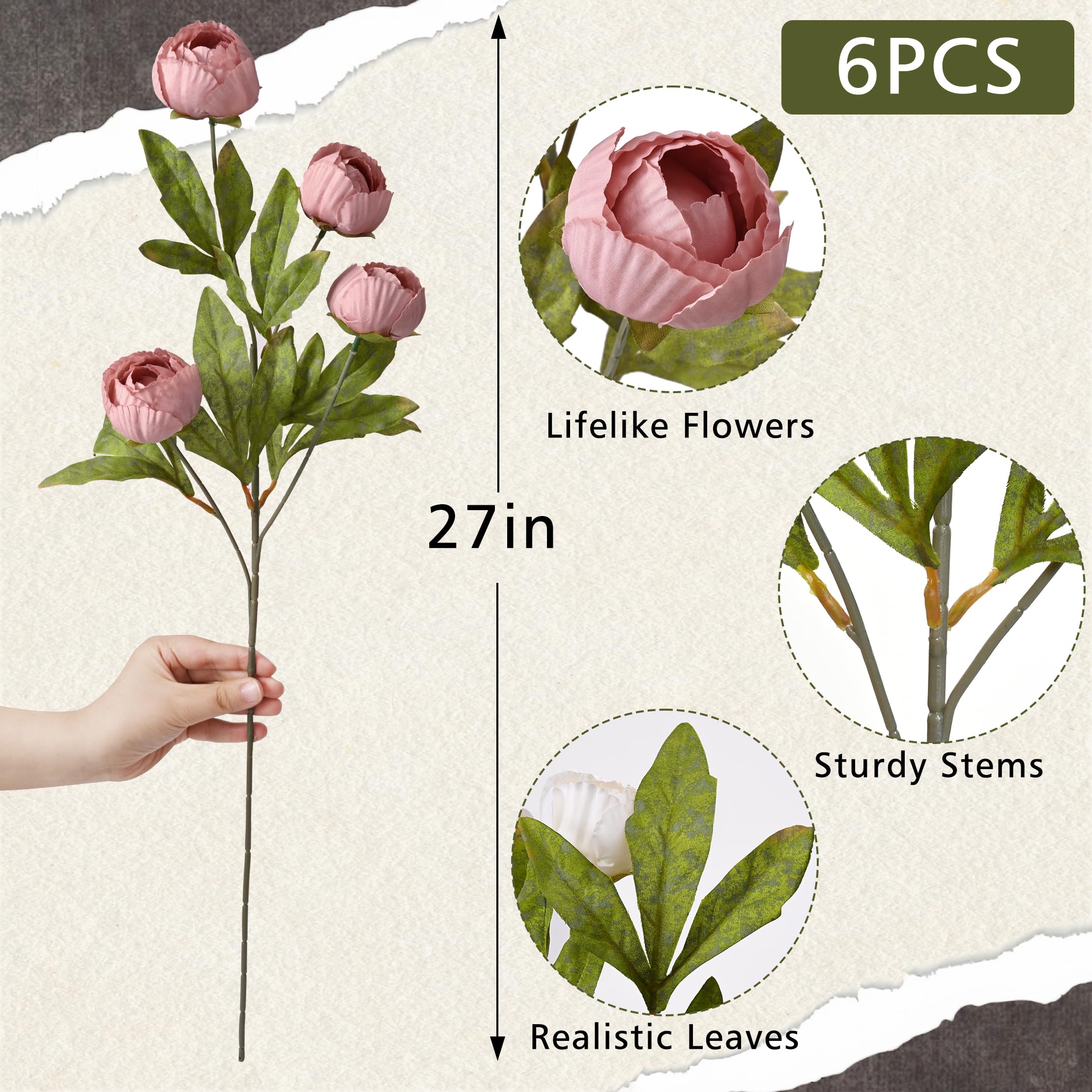 Waipfaru 27inch stem silk peonies showcase tall, dramatic height for centerpieces.