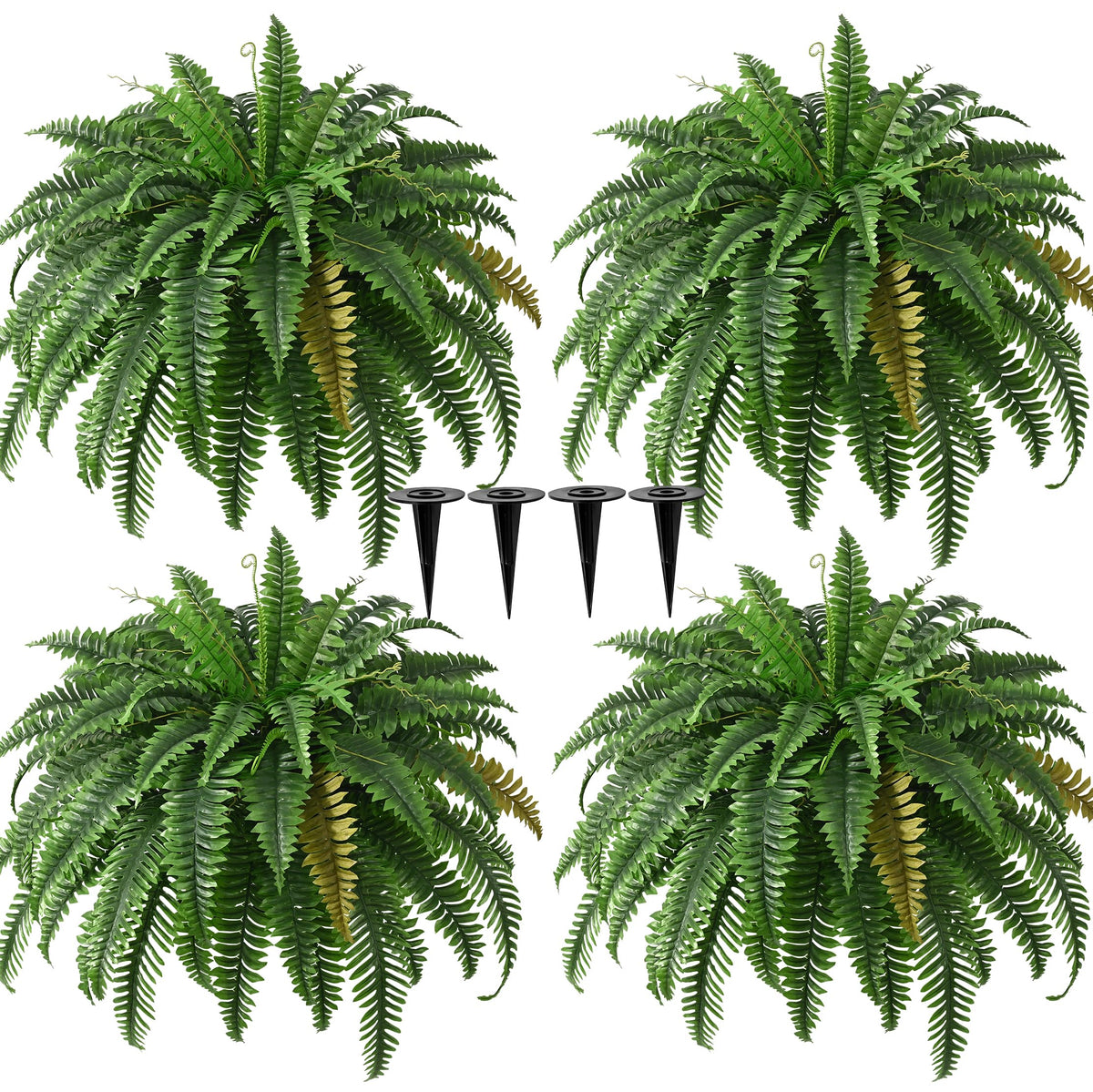 Waipfaru 4-pack 45in fake ferns outdoor setup showcases lush, maintenance-free greenery.