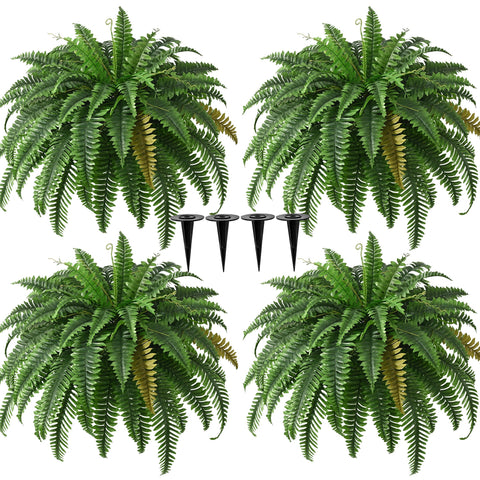 Waipfaru 4-pack 45in fake ferns outdoor setup showcases lush, maintenance-free greenery.