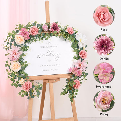 Waipfaru rose-peony-hydrangea-dahlia garland adds romantic texture
