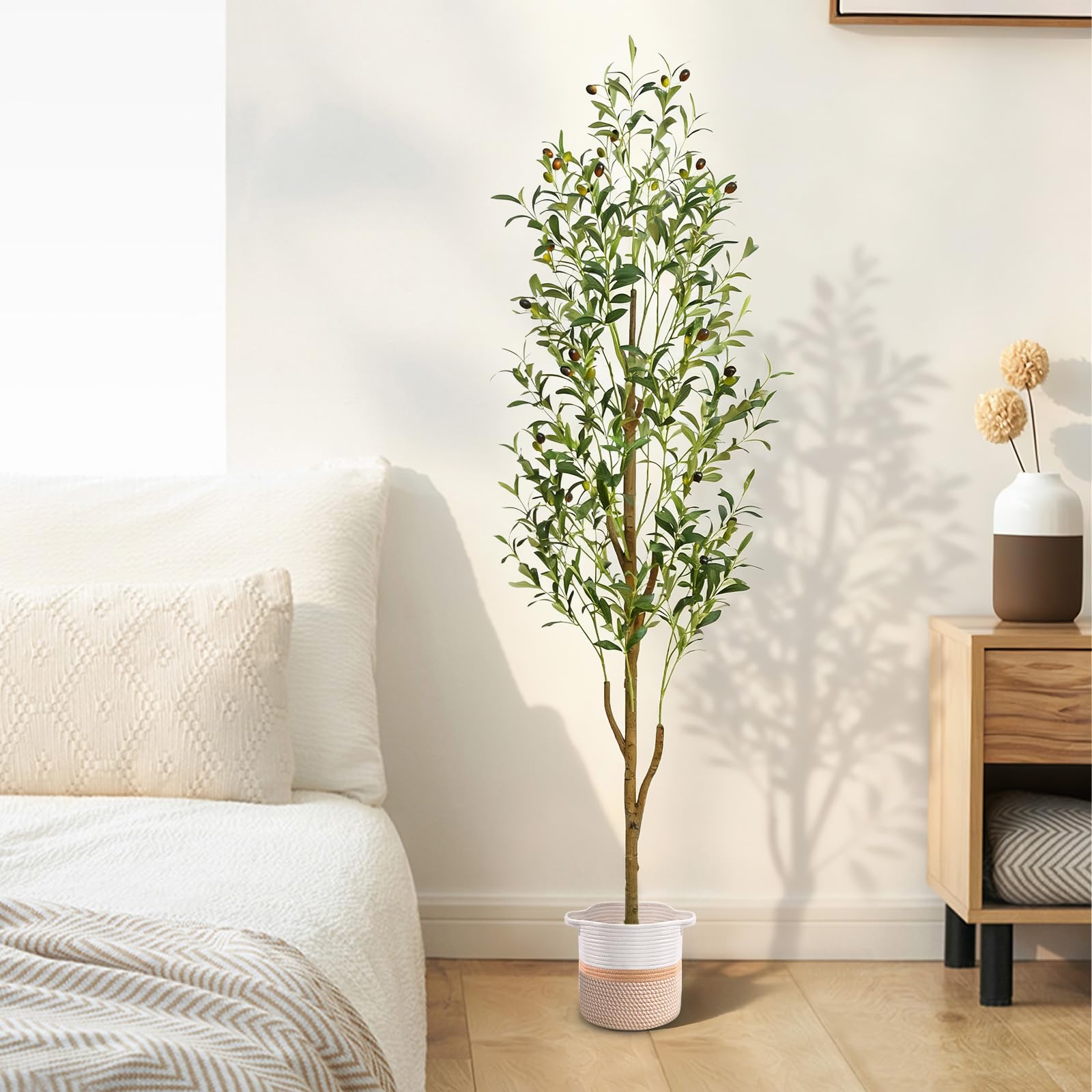 Waipfaru artificial olive tree easy assembly for quick setup.