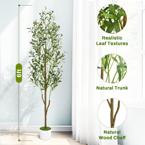 Waipfaru artificial olive tree natural wood trunk for a Mediterranean-inspired look.