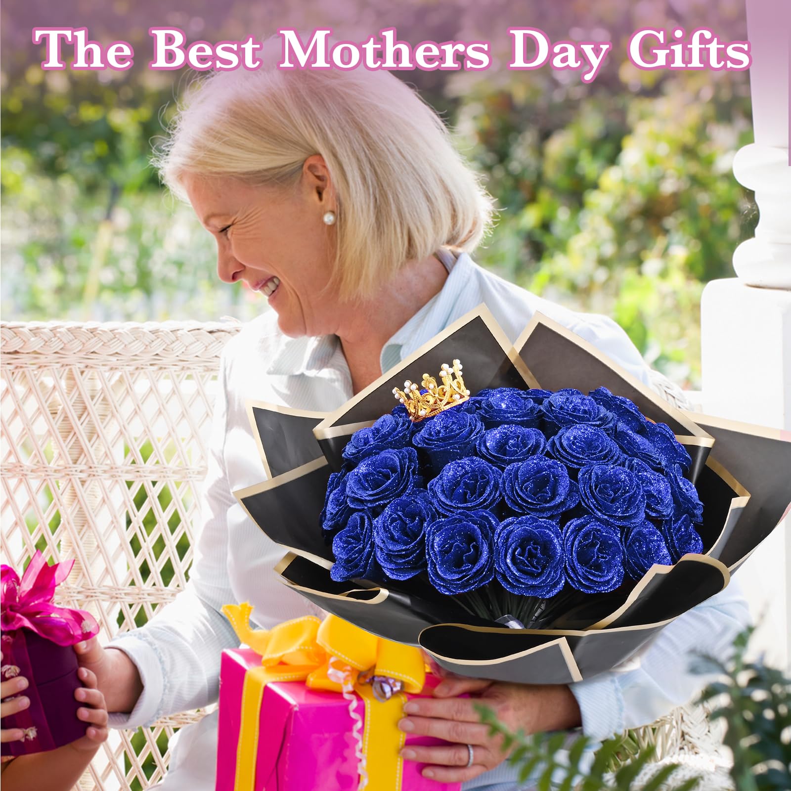 Waipfaru blue glitter rose set—durable, long-lasting decorative accent