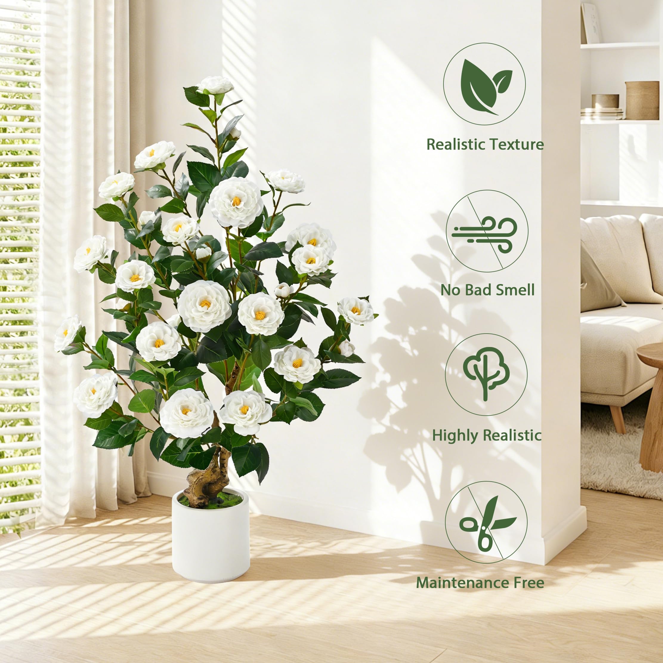 Waipfaru camellia tree 38inch realistic trunks and natural greenery.