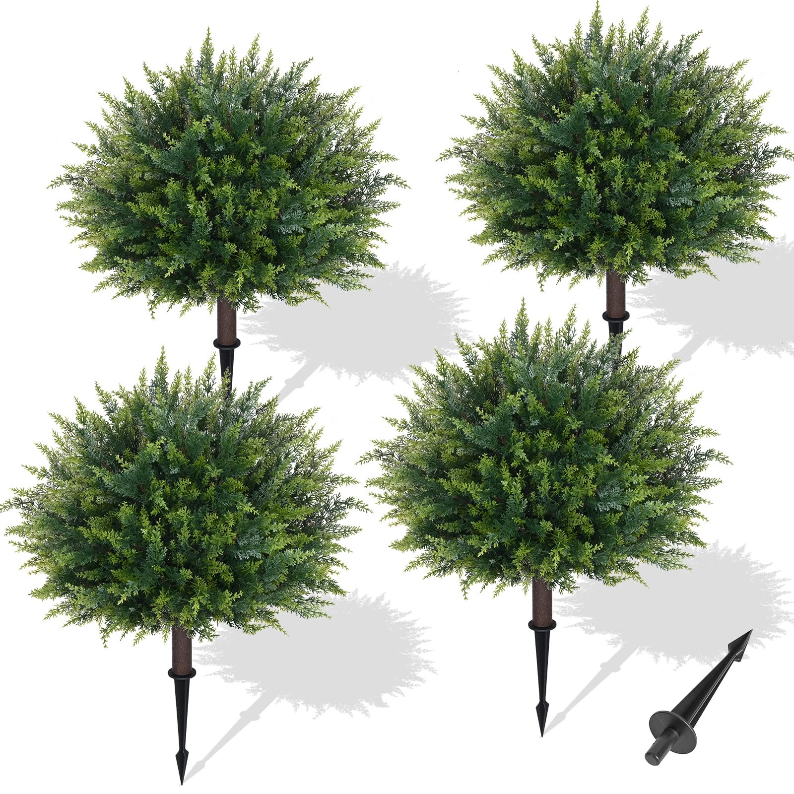 Waipfaru cedar topiary with ground spike for outdoor setup.