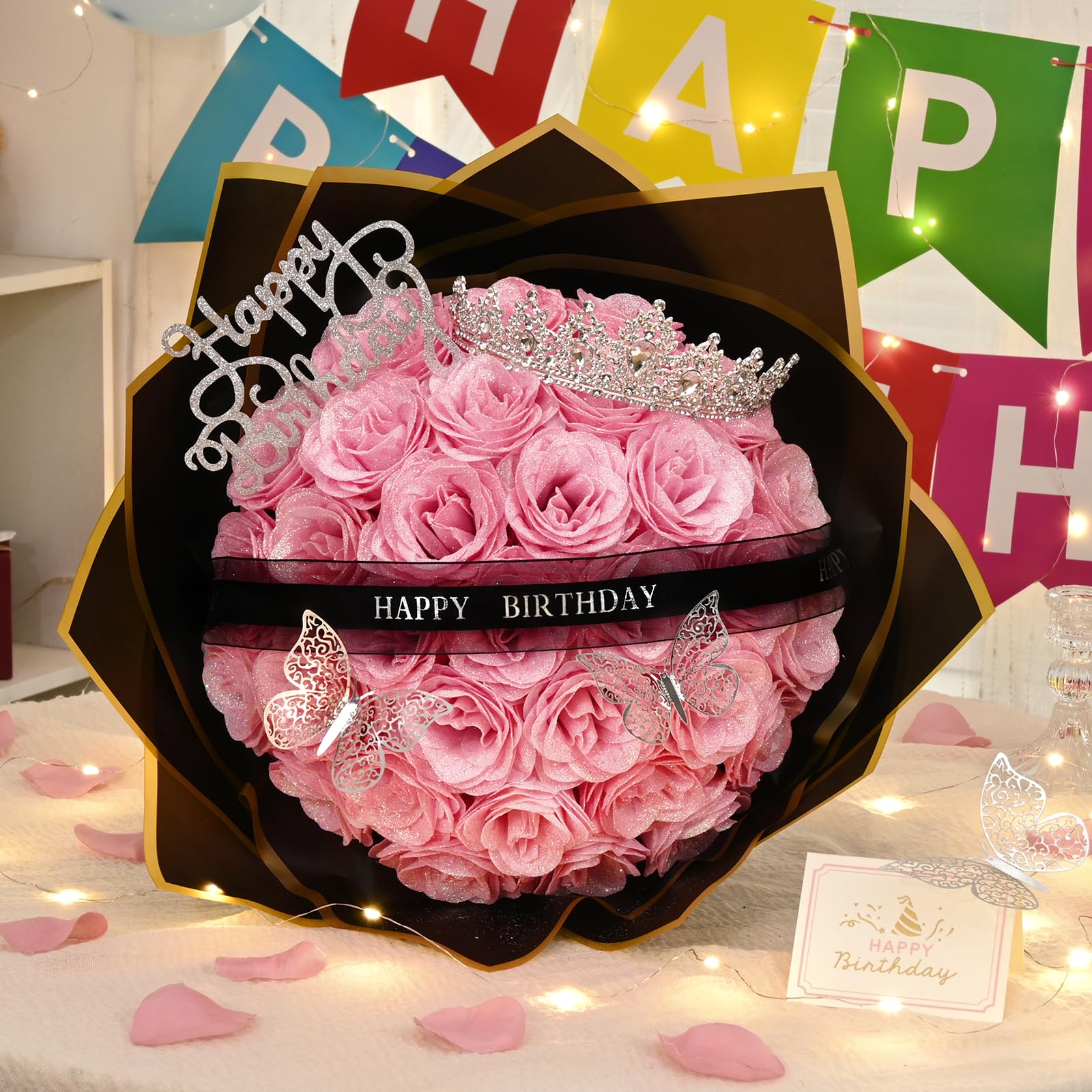 Waipfaru DIY birthday bouquet kit, includes stems, ribbon, and wrap for handmade gifting.