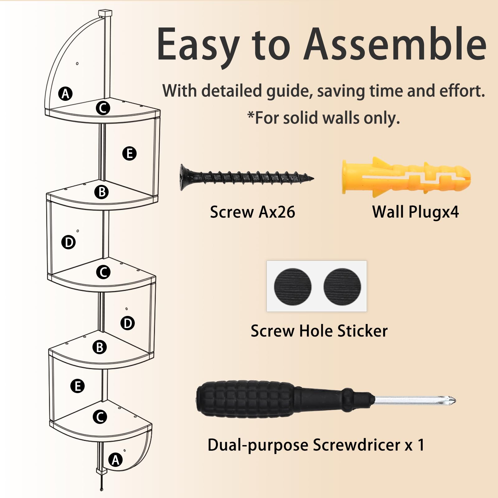 Waipfaru easy assembly includes labeled parts and tools.