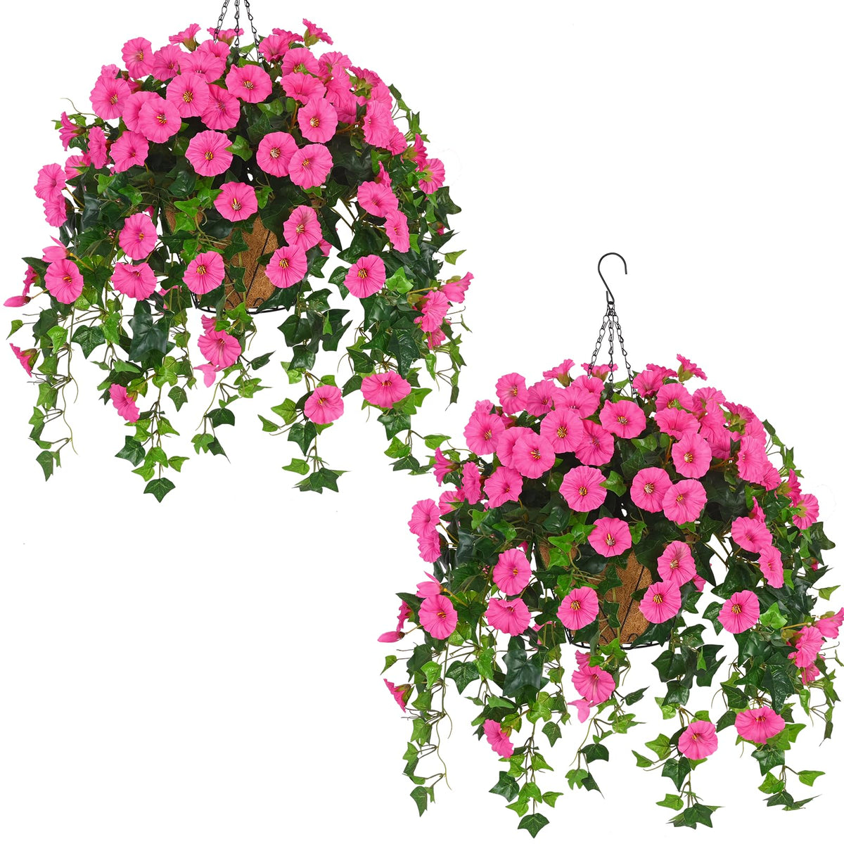 Waipfaru fuchsia artificial hanging flowers brighten outdoor porch in a basket