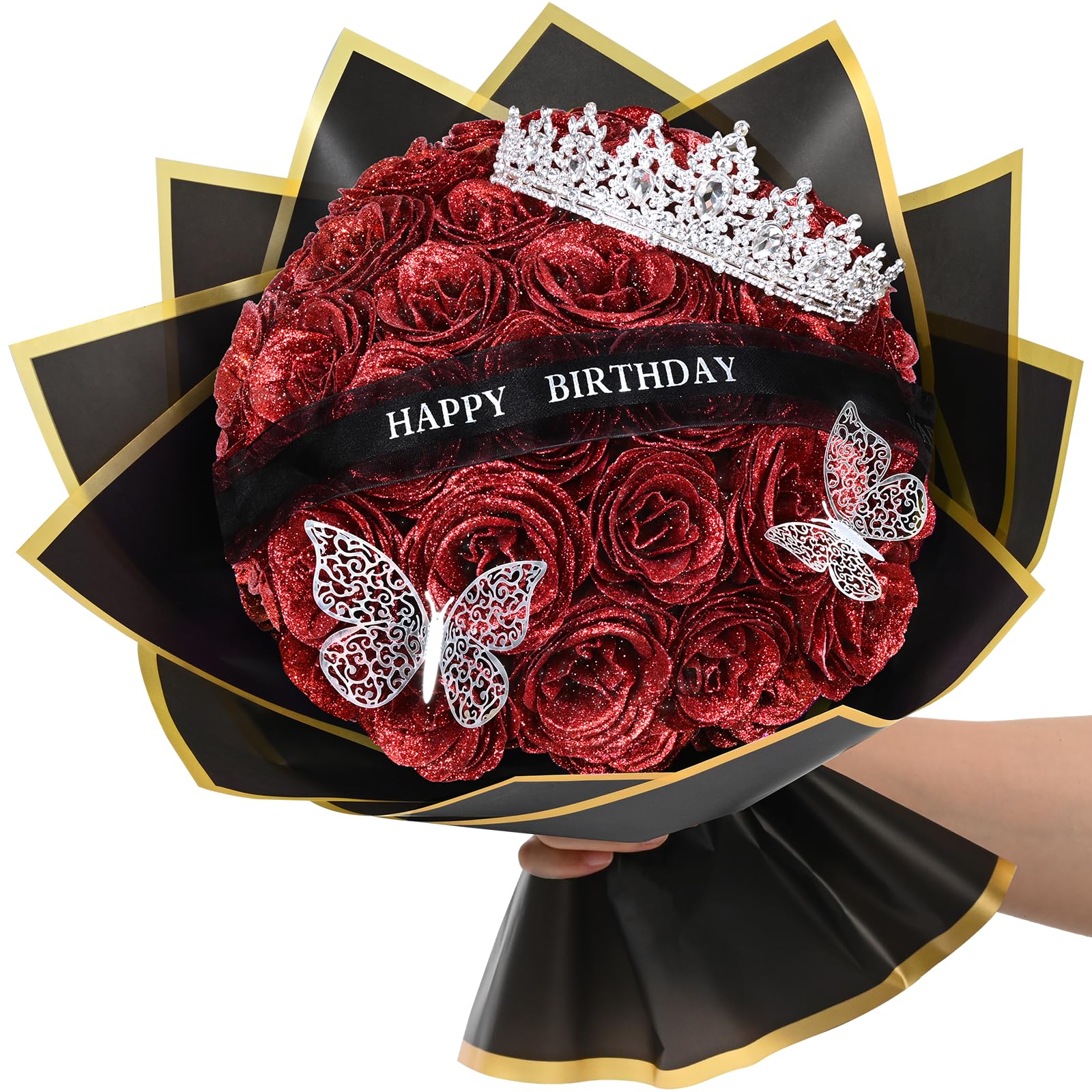 Waipfaru Glitter Roses Bouquet with 36 shimmering roses for celebrations