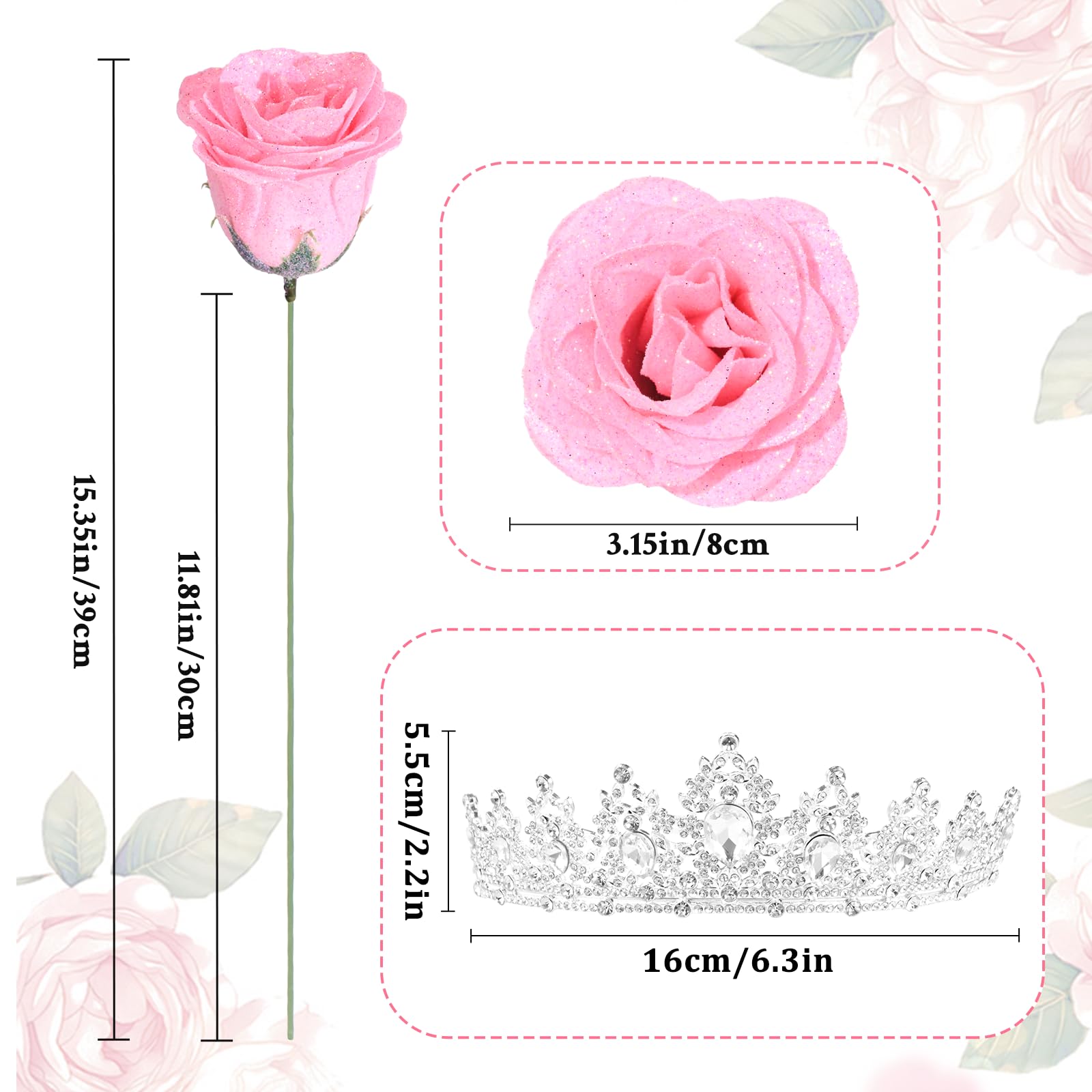 Waipfaru Glitter rose crown and butterflies, adds magical accents to celebrations.