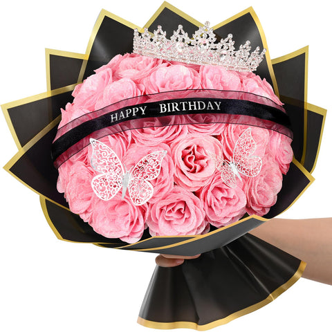 Waipfaru Glitter Roses Bouquet with 36 pink roses, ideal as a birthday centerpiece.