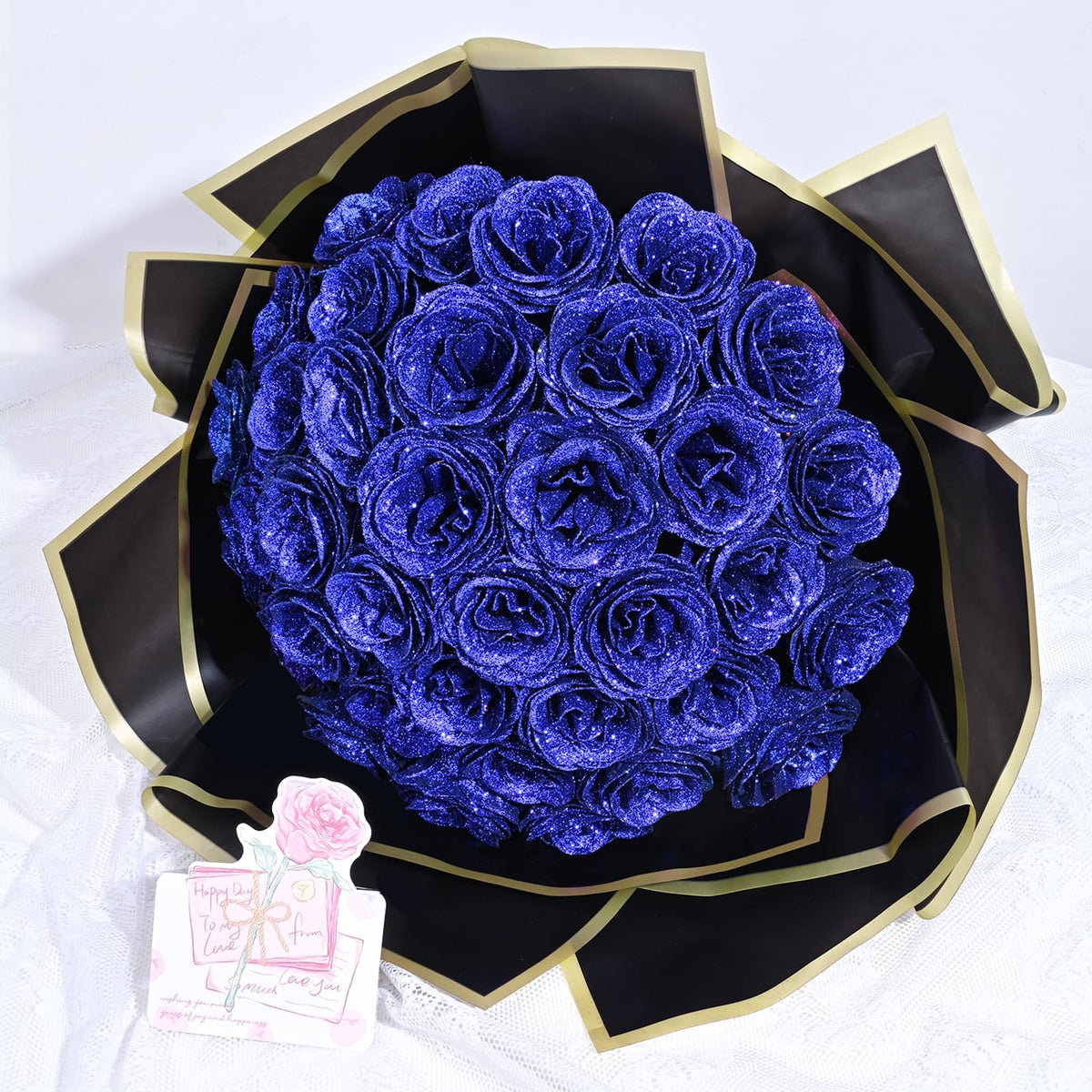 Waipfaru Glitter Roses Bouquet DIY kit with stems and ribbons for a personalized craft gift