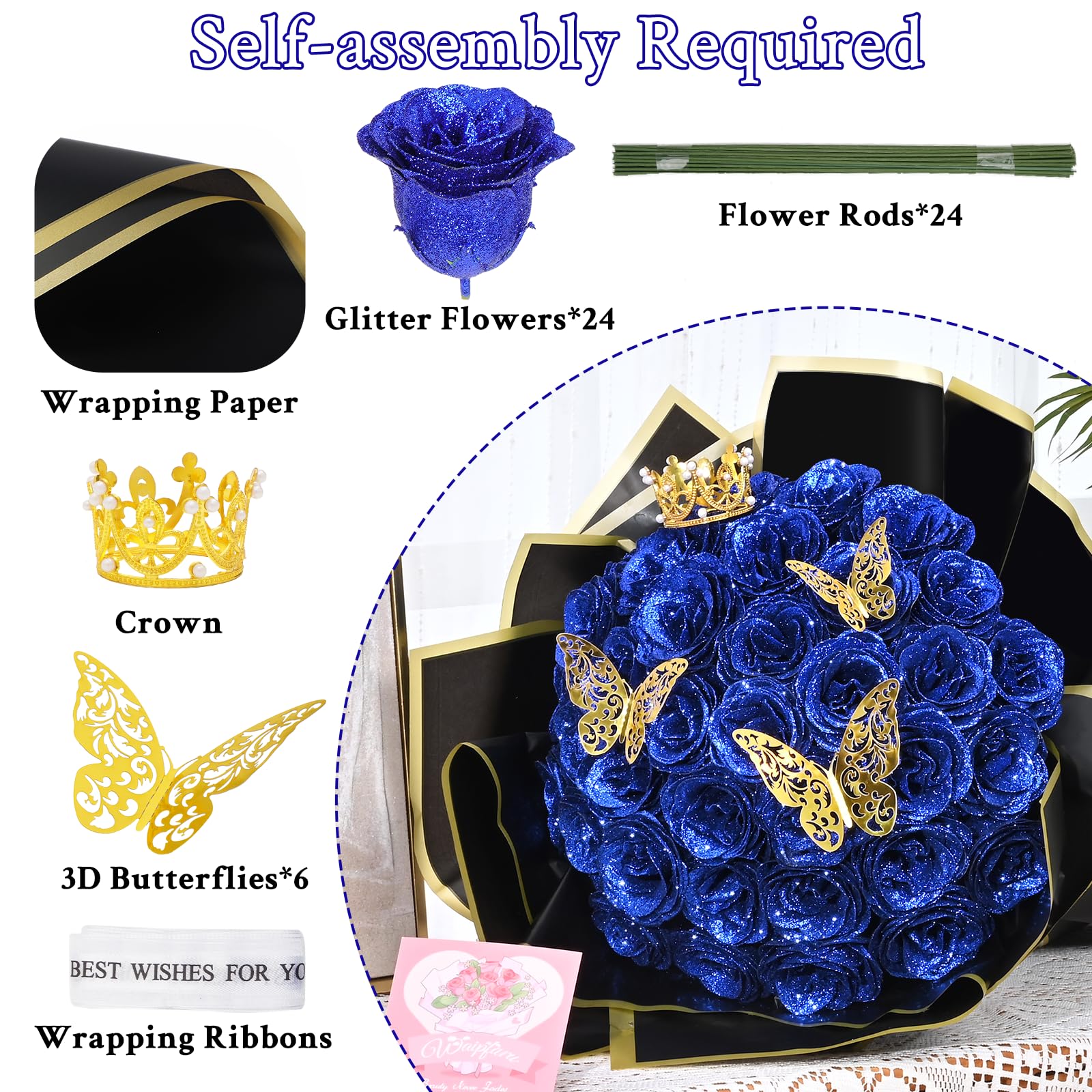 Waipfaru glitter roses butterflies crowns—delicate accents to elevate DIY arrangements