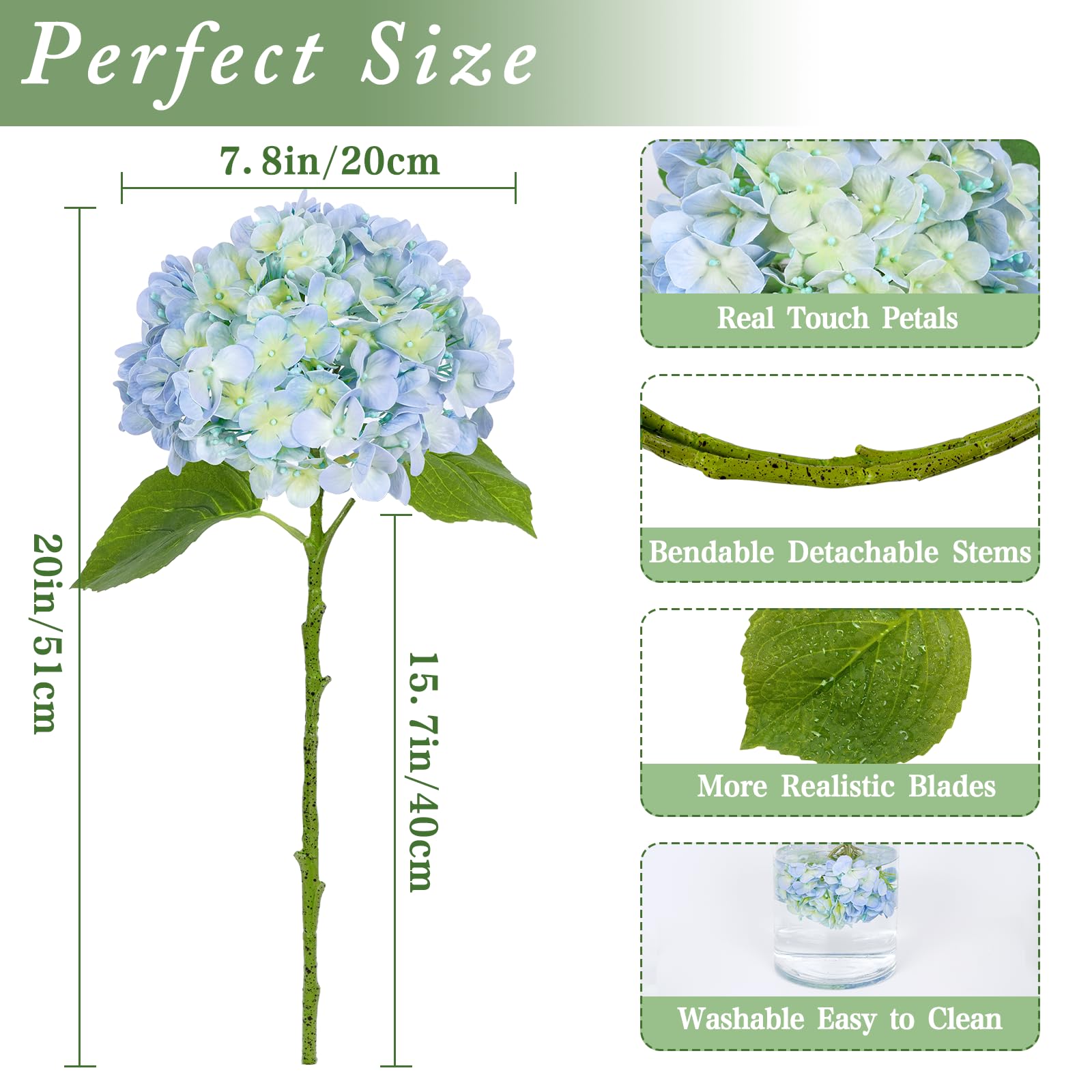 Waipfaru Hydrangea real-touch petals close-up showing lifelike details.
