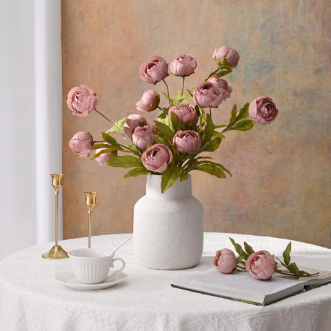 Waipfaru office decor peonies bring year-round color with easy upkeep.