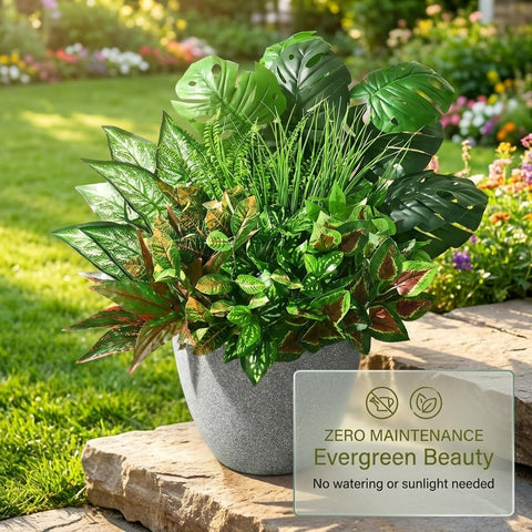Waipfaru lush variety group creates full outdoor focal points