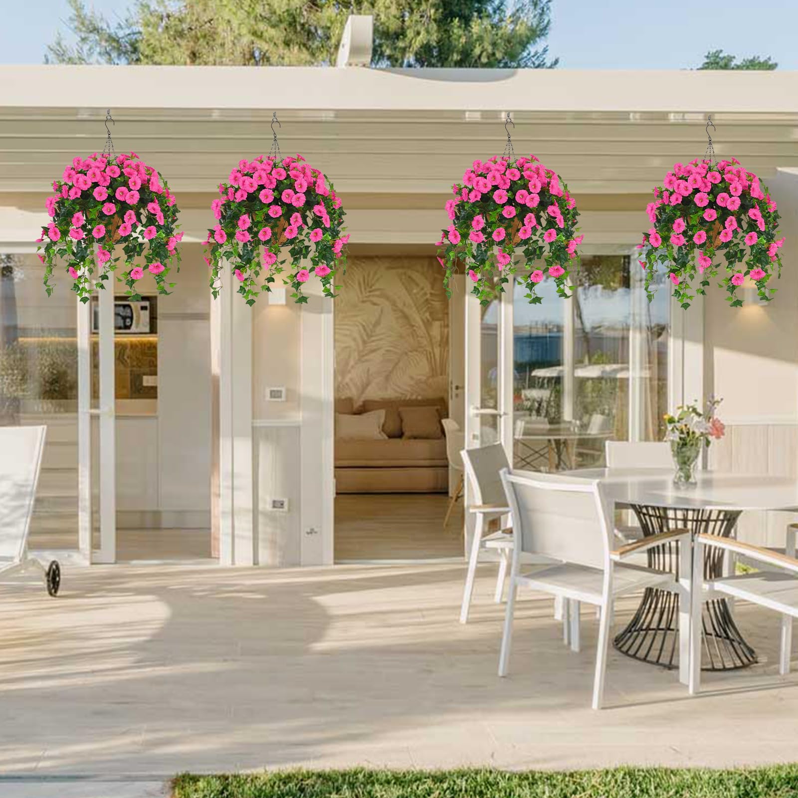 Waipfaru patio decor with lifelike artificial flowers in baskets