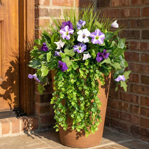 Waipfaru petunias artificial outdoor flower in purple and white for easy porch decor