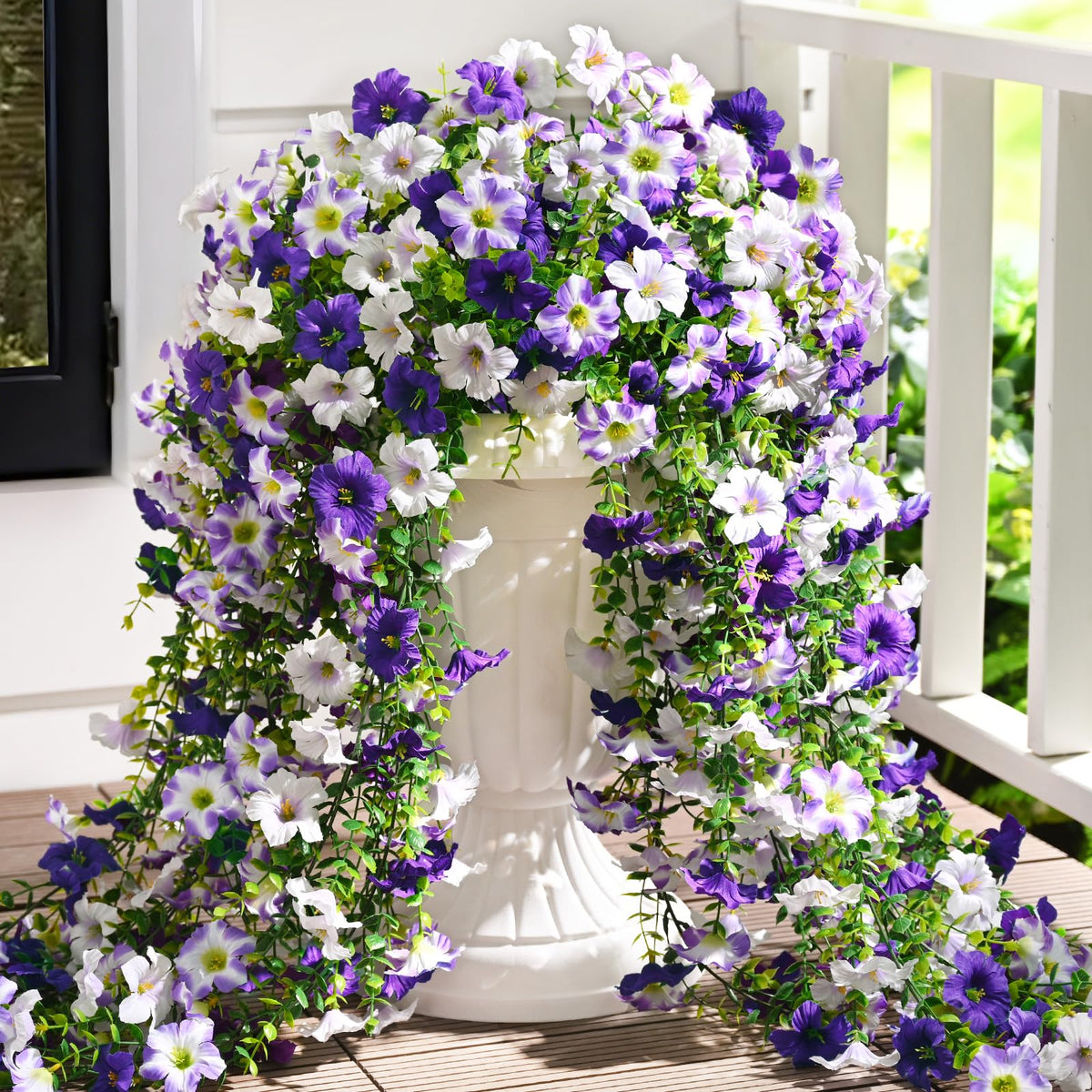Waipfaru petunias outdoor hanging purple white 2-pack adds instant color to porches.