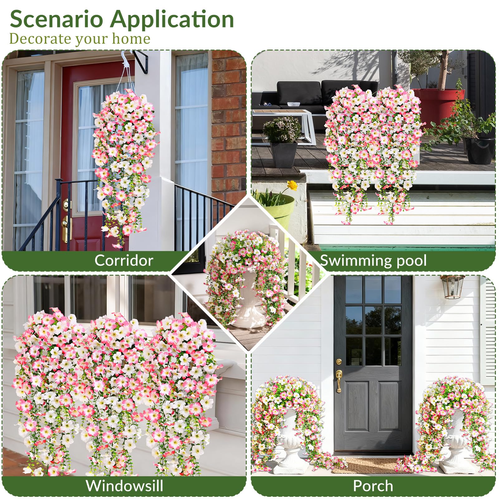 Waipfaru petunias porch garden decor suitable for balconies and entryways.