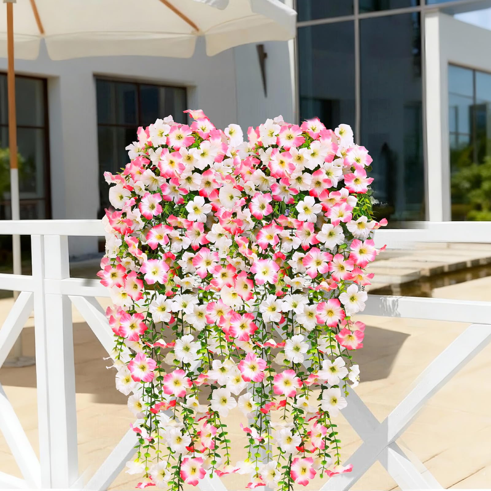 Waipfaru petunias windowsill display for versatile indoor or outdoor use.