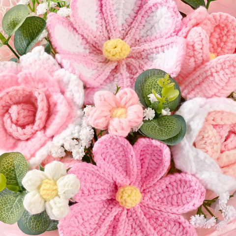 Waipfaru crochet bouquet in gift box, ready for gifting and presentation.