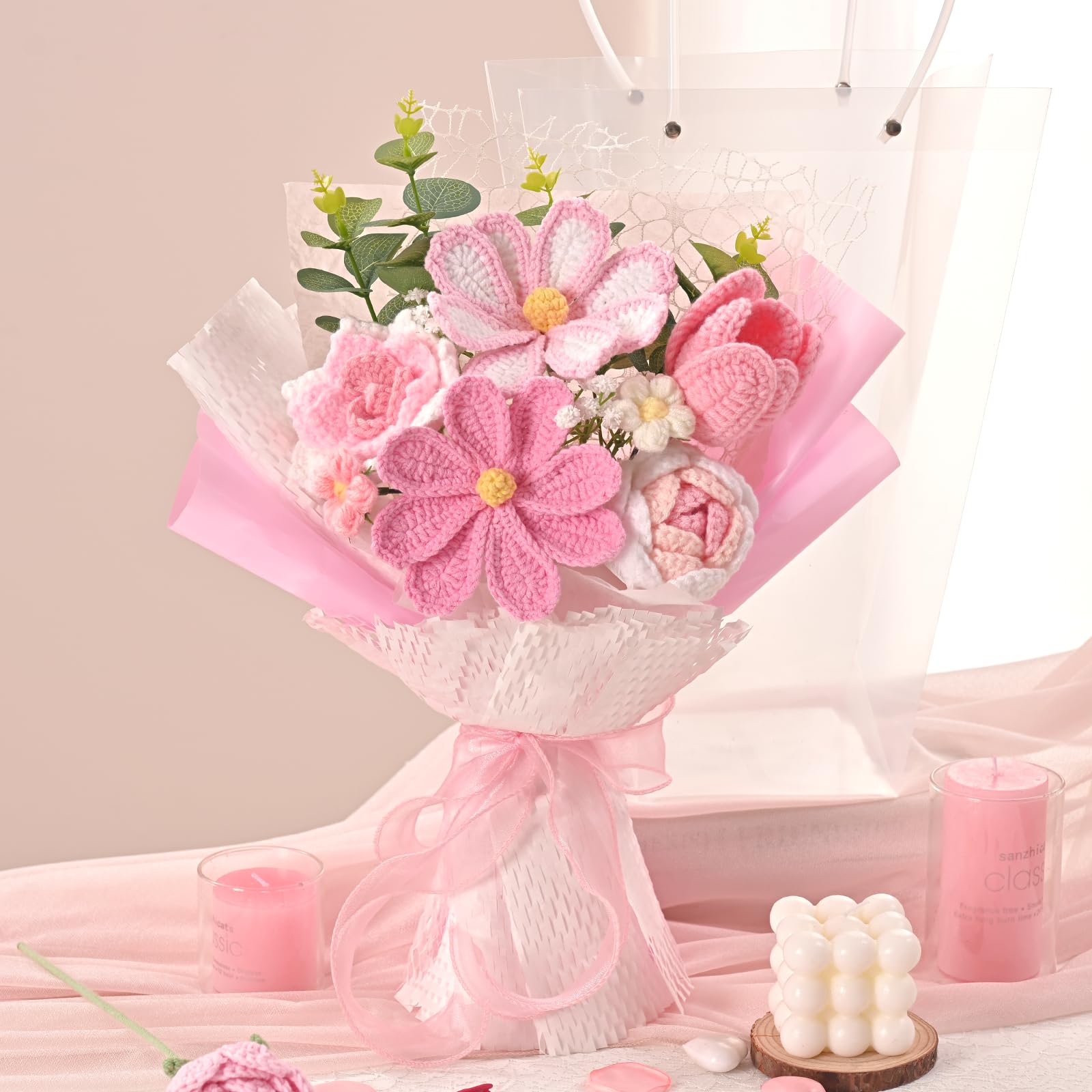 Waipfaru gift-ready packaging for crochet bouquet, enhanced presentation.