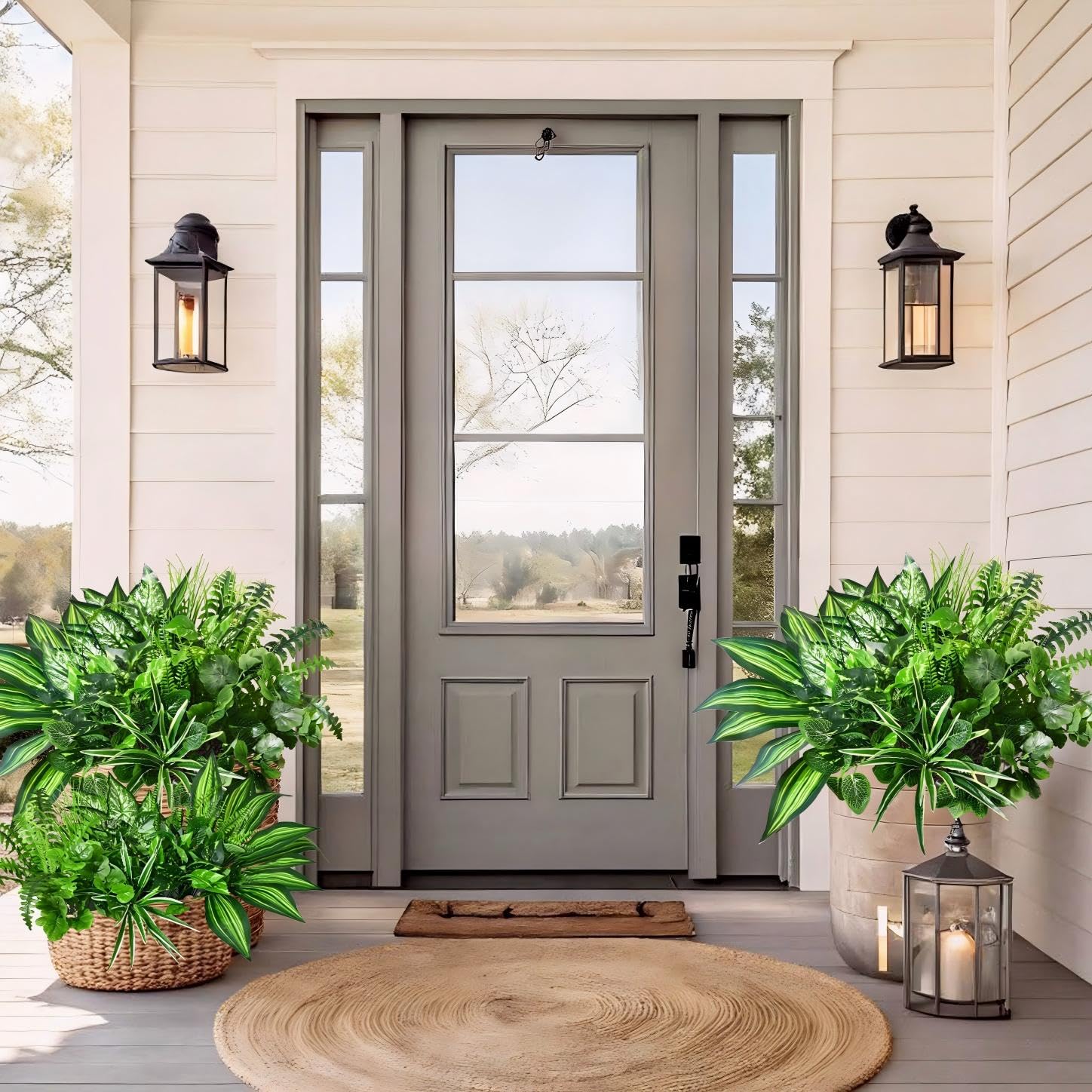 Waipfaru porch decor artificial plants offer quick, maintenance-free greenery.