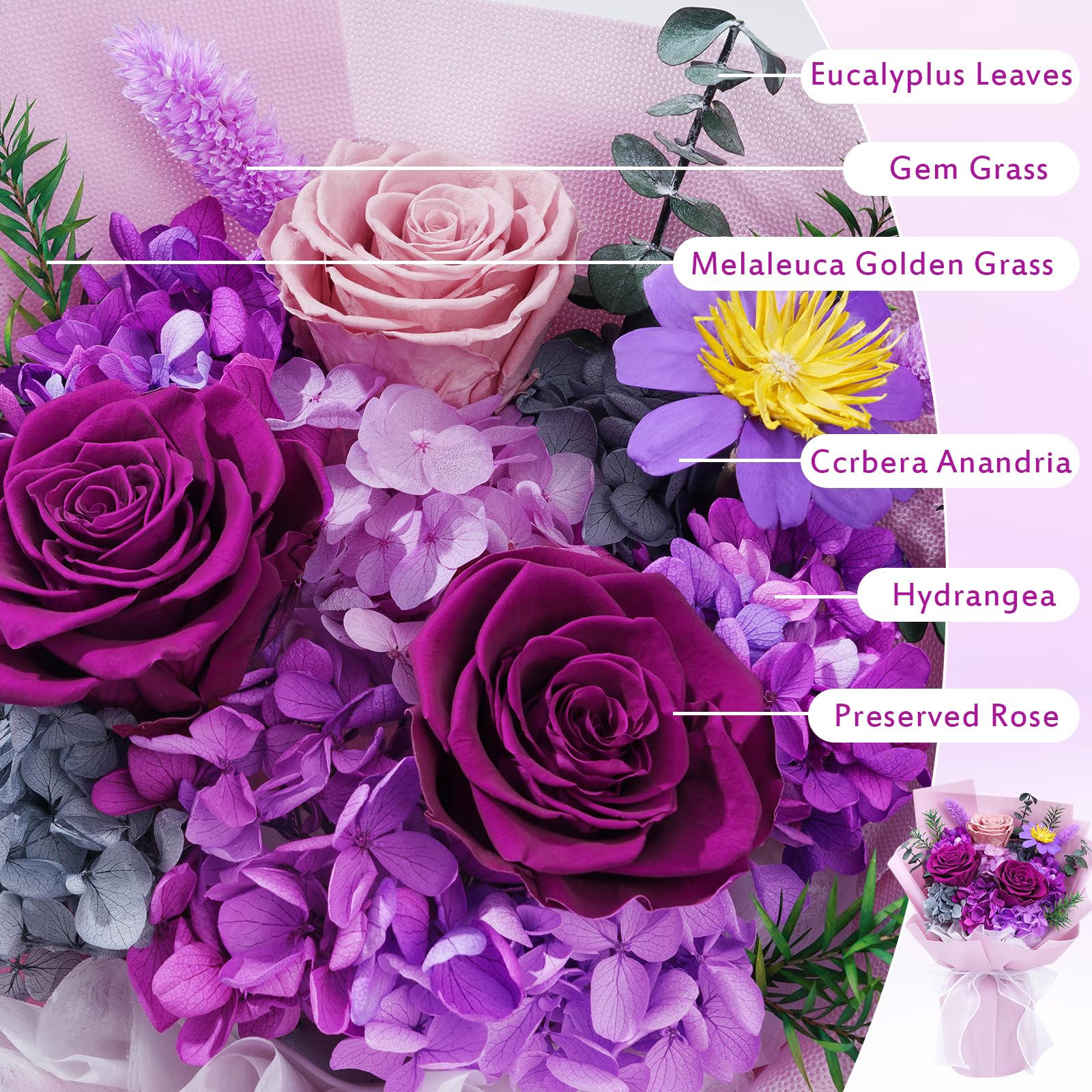 Waipfaru purple bouquet with premium packaging for elegant display.