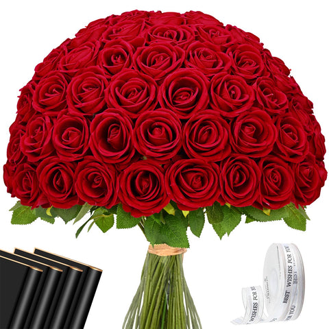 Waipfaru red roses real touch velvet bloom for elegant centerpieces.