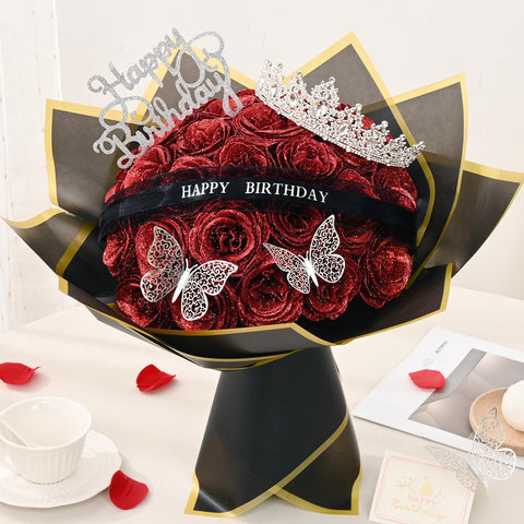 Waipfaru Rose Bouquet crown and ribbon add an elegant finish