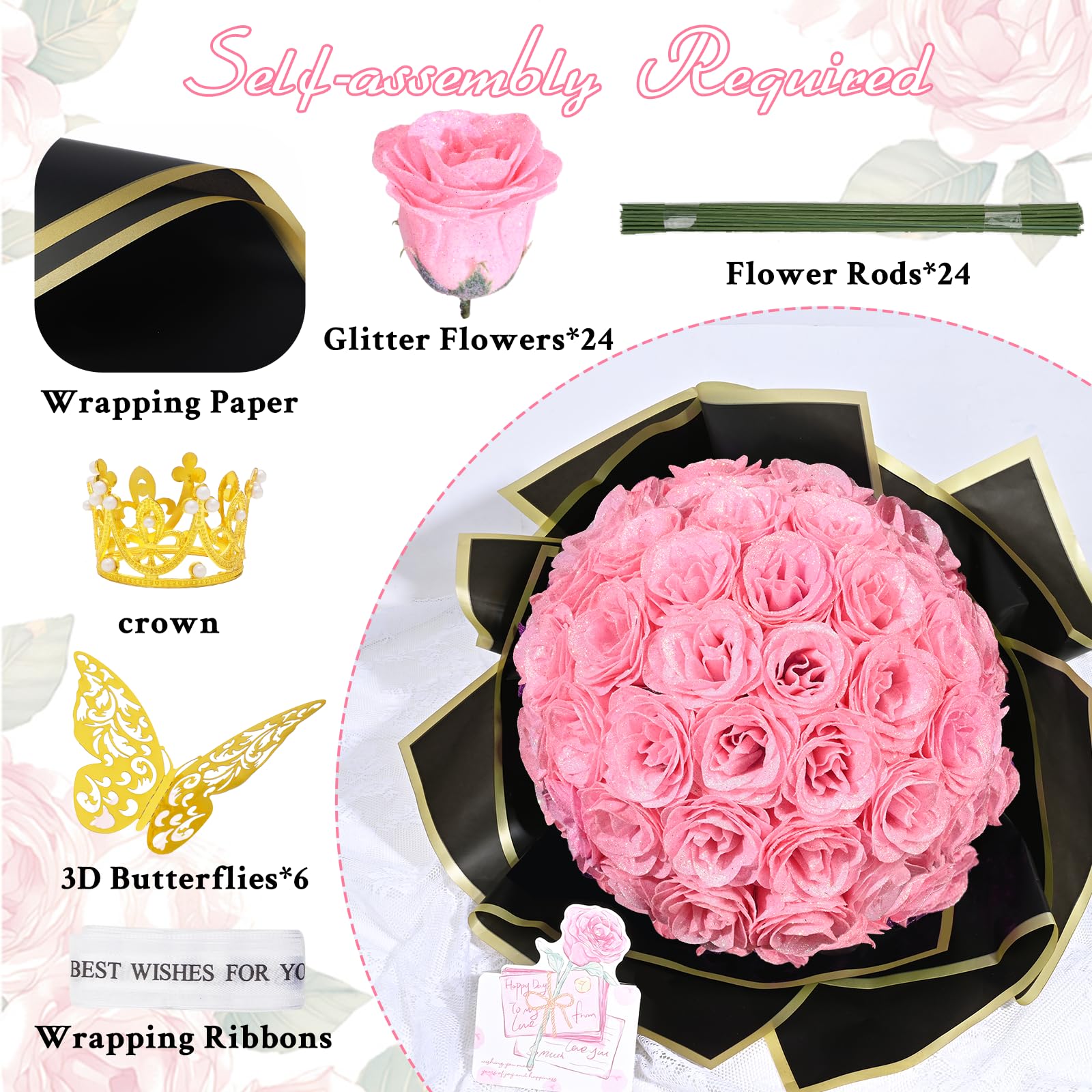 Waipfaru rose bouquet stems ribbons and wrapping papers for presentation