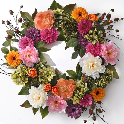 Waipfaru Spring Wreath, 22-inch front door display for vibrant curb appeal.