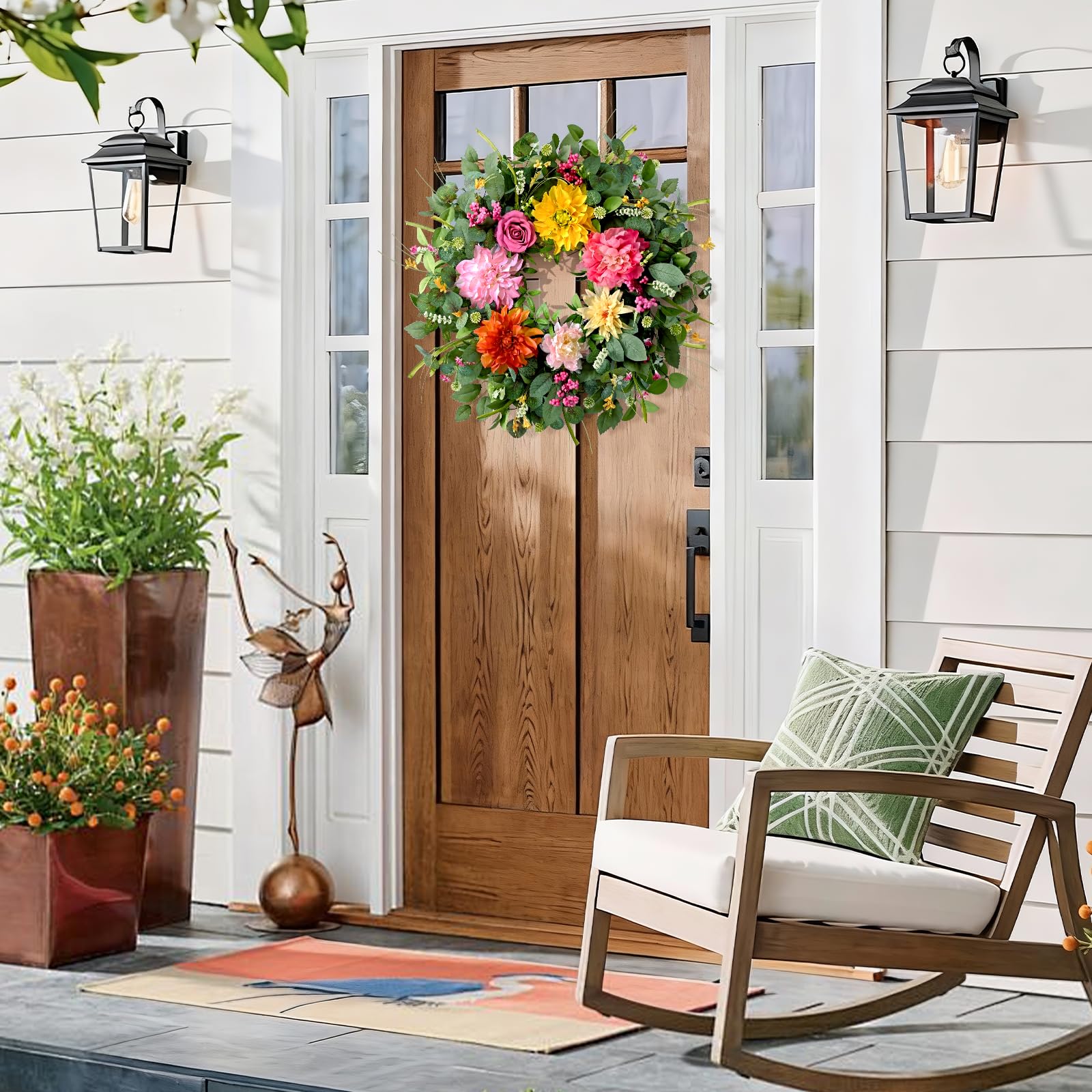 Waipfaru spring wreath with warm autumn color palette for seasonal entryways.