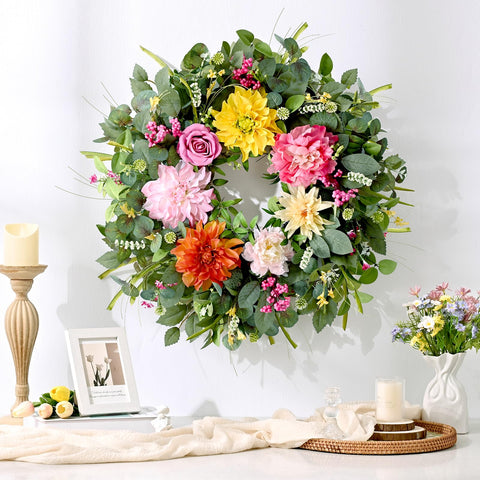 Waipfaru spring wreath crafted with fade-resistant materials for lasting outdoor display.