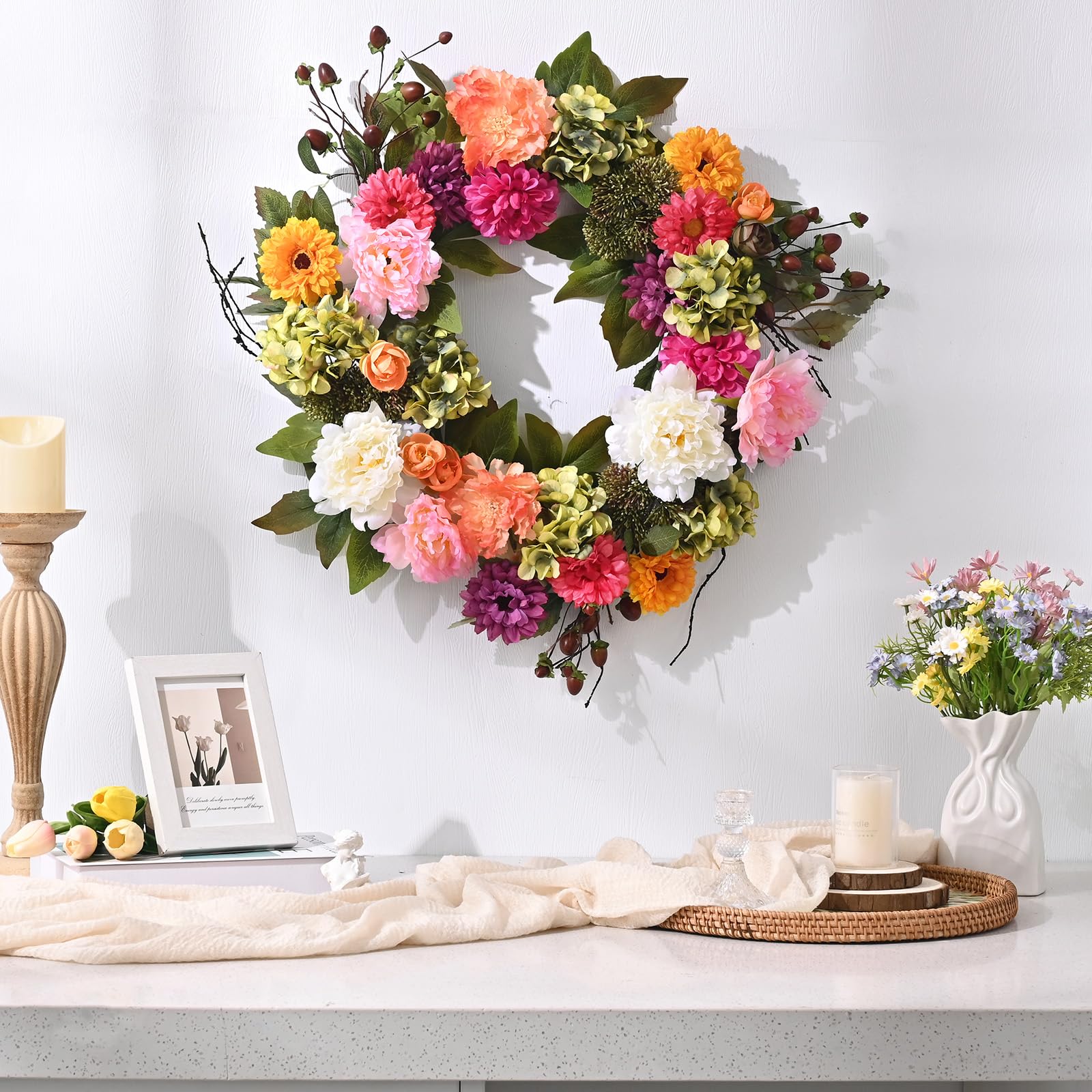 Waipfaru Spring Wreath for outdoor display withstands covered spaces all season.